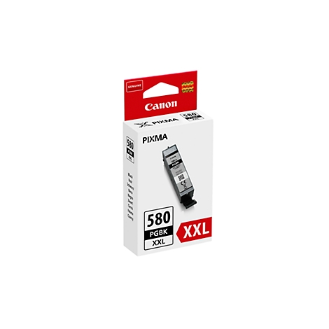 A Canon PIXMA 580 PGBK XXL ink cartridge, in a white box with a red band.