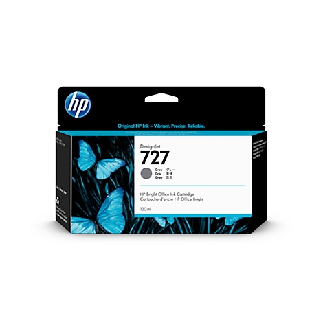 HP ink cartridge labeled Designjet 727 with butterfly pattern.