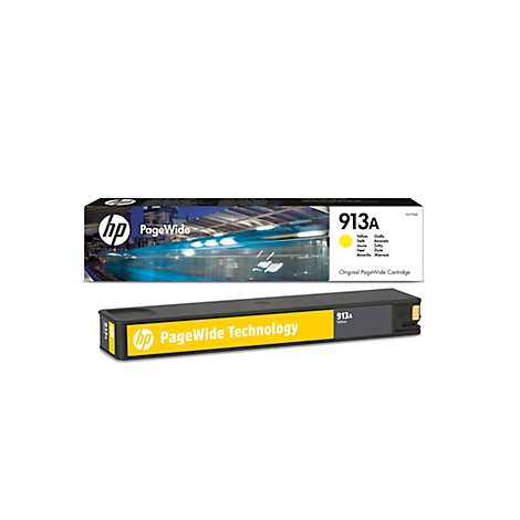 HP 913A ink cartridge. Yellow, with yellow packaging. Inscription: PageWide Technology.