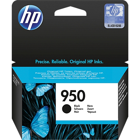 HP 950 black ink cartridge, with the black circle representing the ink.