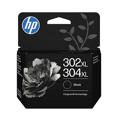 Schwarze HP Druckerpatronen-Verpackung 302XL und 304XL mit Blumenmotiv auf der Vorderseite.