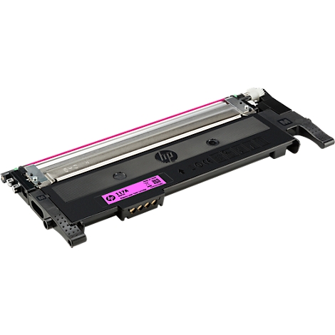 A black HP toner cartridge with pink accents. The cartridge reads "127A".