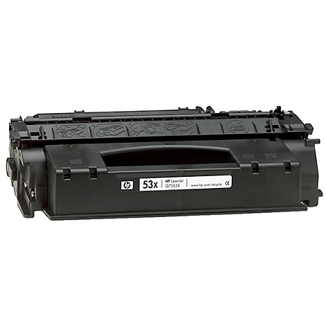 Black HP printer cartridge with 53x and HP logo inscriptions.