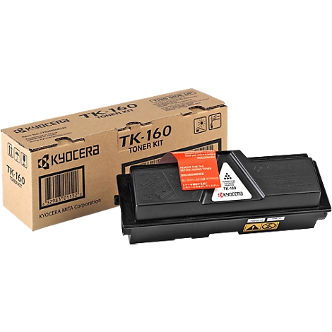 Black Kyocera TK-160 toner cartridge and packaging with barcode and text.