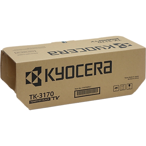 A brown Kyocera toner kit box. Black lettering: KYOCERA, TK-3170. Printed symbols.