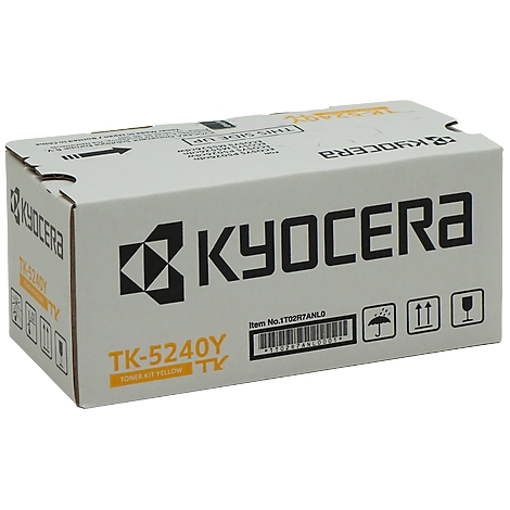 A white rectangular Kyocera toner box with black text. Prints: Kyocera, TK-5240Y, Toner Kit Yellow.
