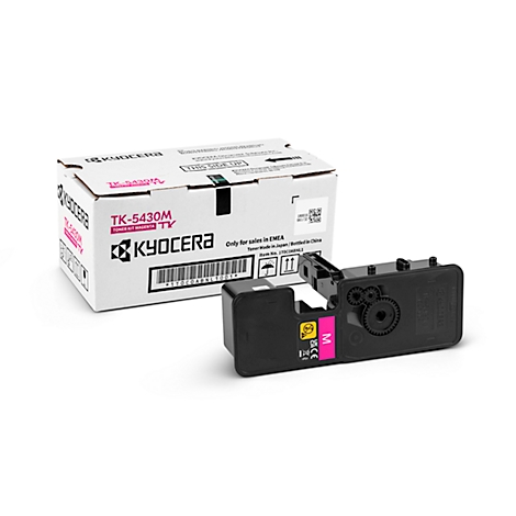 A Kyocera TK-5430M toner cartridge next to the box, on a white background.