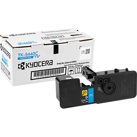 A blue toner cartridge and a cardboard box are on a white background. The box says "KYOCERA" and "TK-5440C" in blue.