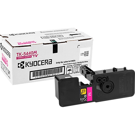 Kyocera TK-5440M toner cartridge and packaging, white with pink print.