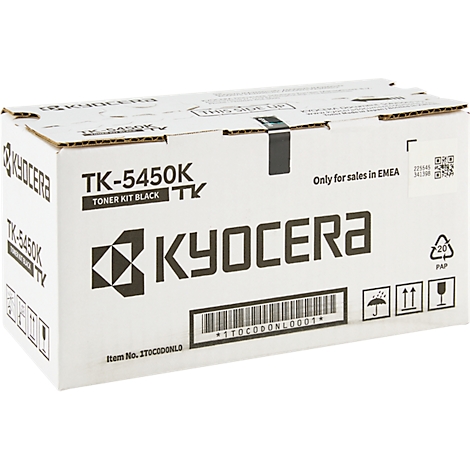 Karton mit schwarzem Toner-Kit TK-5450K von Kyocera. Aufschrift: Nur für den Verkauf in EMEA.