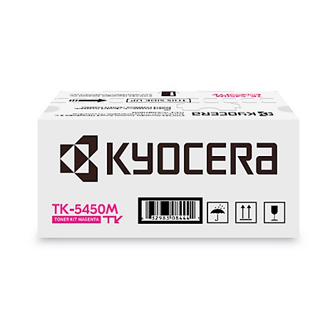 Weiße Kyocera Toner-Kit-Verpackung mit Logo, Barcode und Warnsymbolen.