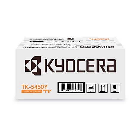 A white Kyocera toner kit package with barcode and product designation TK-5450Y.