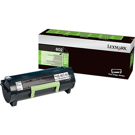Black toner cartridge and box with green accents. Printed: Lexmark 602.