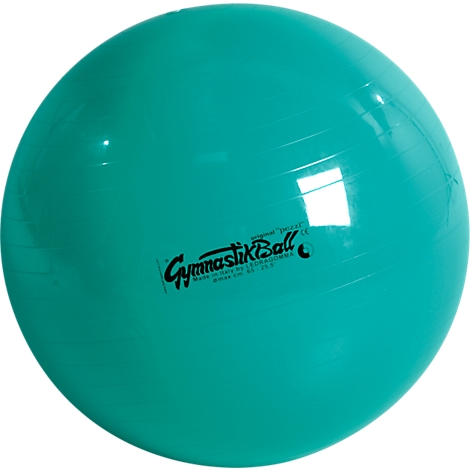 Turquoise exercise ball with the words "GymnastikBall" printed on it.