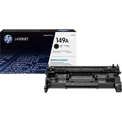 Zwarte tonercartridge en verpakking. Inscriptie 'HP LaserJet 149A'.
