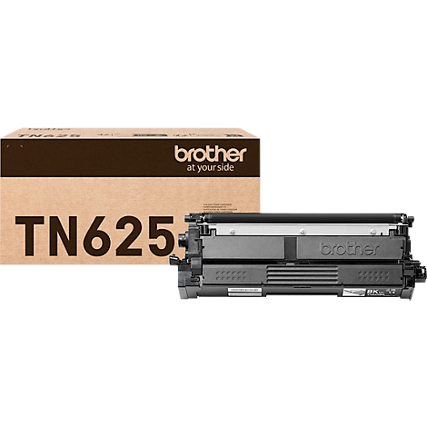 Zwarte Brother TN625 tonercartridge voor de originele bruine verpakking.