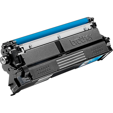 Zwarte Brother tonercartridge met lichtblauwe rol tegen een neutrale achtergrond.