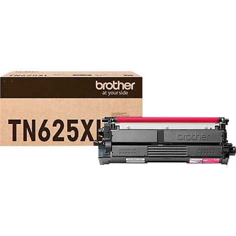 Brother TN625XL magenta tonercartridge voor de bijbehorende bruine productdoos.