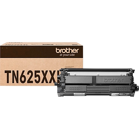 Zwarte Brother tonercartridge TN625XXL voor de bijbehorende bruine verpakking.