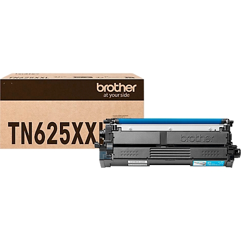 Zwarte Brother tonercartridge TN625XXL voor de bijbehorende bruine productverpakking.