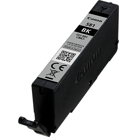 Zwarte Canon inktcartridge met de tekst '581 BK'.