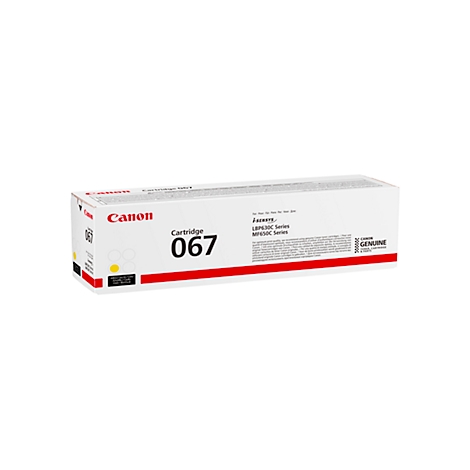 Witte Canon 067 printercartridge doos met rode en zwarte accenten. Tekst: 'Cartridge 067'.