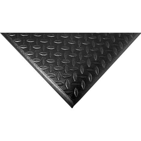Black, non-slip mat with diamond pattern in triangle shape.