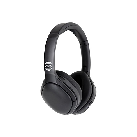 Schwarzer Over-Ear-Kopfhörer mit Logo, isoliert auf weißem Hintergrund.