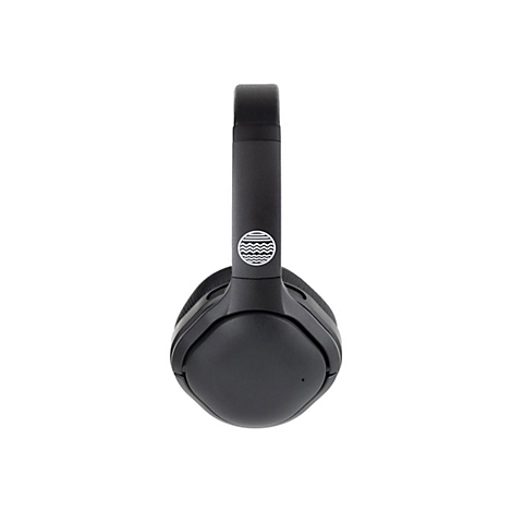 Schwarzer Kopfhörer, frontal. Auf dem Bügel ein Wellenlogo.