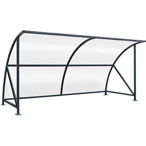 Transparent shelter with metal frame. The arch is closed by a transparent panel.