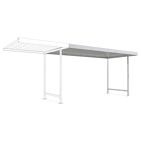 Grey metal construction, a shelter with a roof, ideal for bikes. Open side.