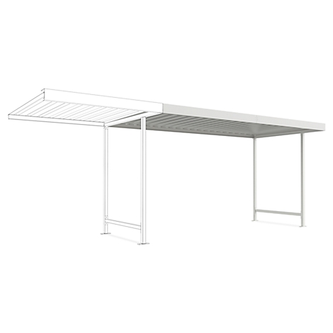 White carport model with roof and supports against a white background. Detailed view.
