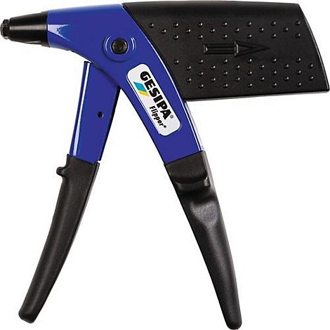 Pince à rivets bleue et noire avec l'inscription "GESIPA Flipper".