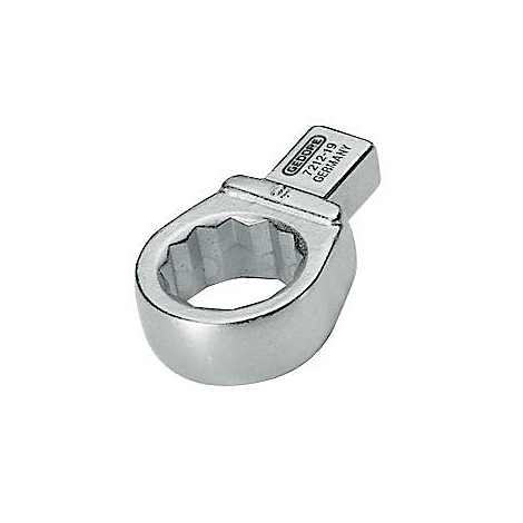 Anneau métallique avec ouverture multi-dents et base rectangulaire, lettrage.