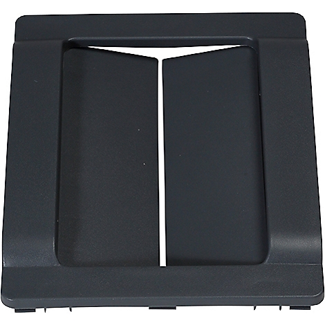 Plaque de plastique grise avec deux découpes rectangulaires.