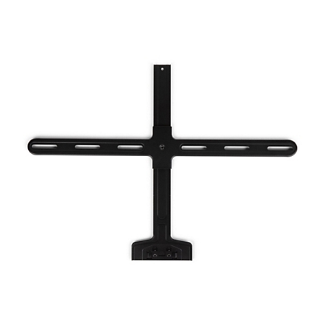 Schwarze Halterung für elektronische Geräte mit kreuzförmigem Design, isoliert auf weißem Hintergrund.