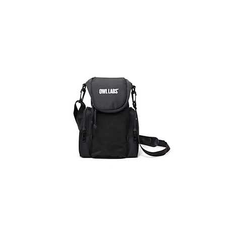 Sac bandoulière noir avec fermeture éclair, bandoulière réglable et inscription blanche "OWL LABS".