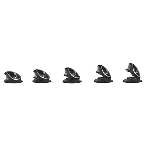 Five black staplers in varying degrees of opening, against a white background.