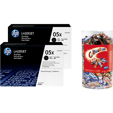 Pack économique 2 x cartouches d'impression LaserJet CE505XD (n° 05X) HP, noir + Celebrations, GRATUIT