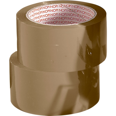 Two brown adhesive tape rolls stacked. The word "NOPI" is written in red letters on the inside.