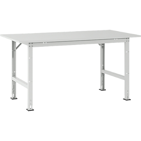 A white workshop table with metal legs against a neutral background. The tabletop is rectangular.