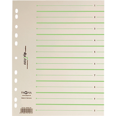 Notepad with green lines, perforation, side brand lettering.
