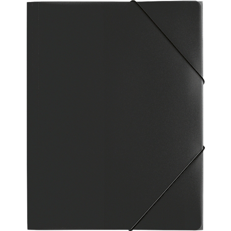 Black document folder with elastic band closure.