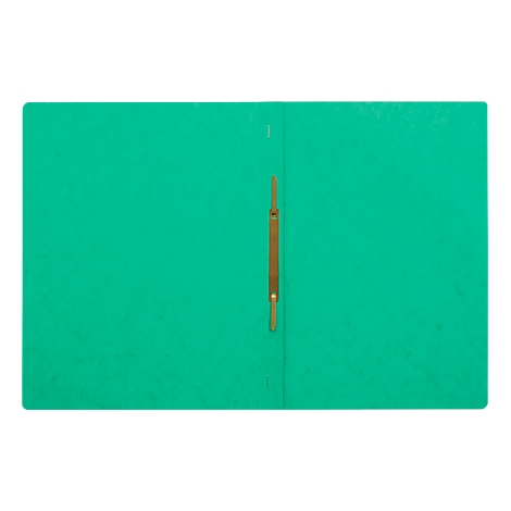 Open green file folder with gold clasp.