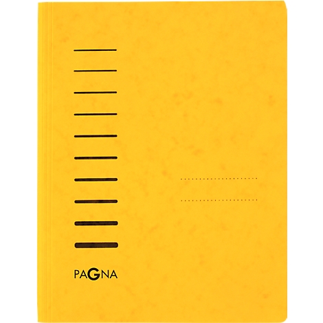 Yellow document folder with black lines and the lettering 'PAGNA'.