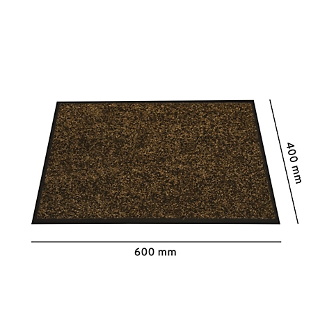 Paillasson marron avec bordure noire. Dimensions : 600 x 400 mm.