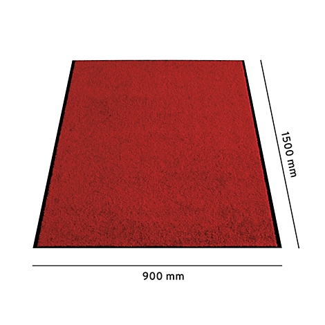 Tapis rouge avec bords noirs, dimensions : 900 x 1500 mm. Parfait pour l'entrée.