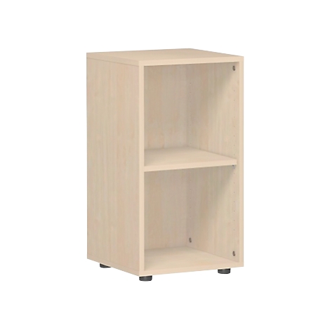 Beige cabinet with two compartments, empty.
