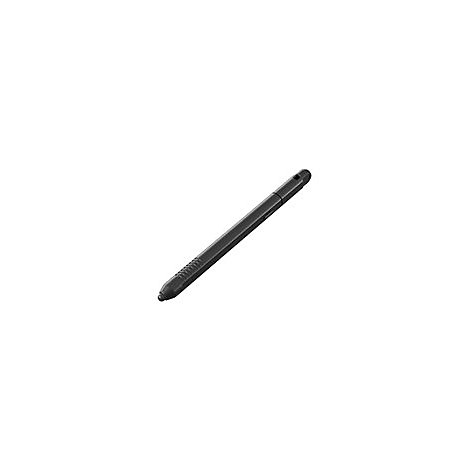 Schwarzer Eingabestift mit strukturierter Griffzone vor weißem Hintergrund.