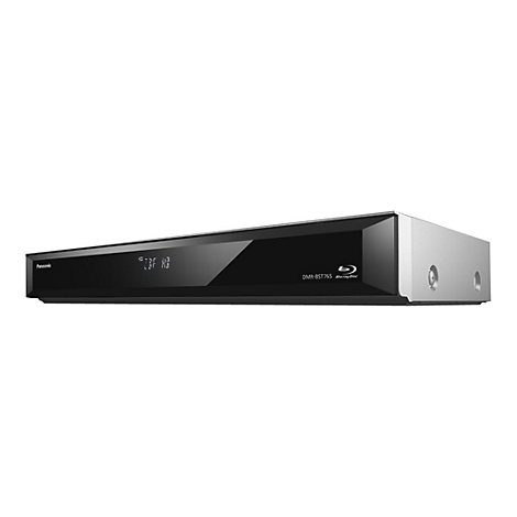 Panasonic Blu-ray-Rekorder DMR-BST765 in Silber und Schwarz vor weißem Hintergrund.